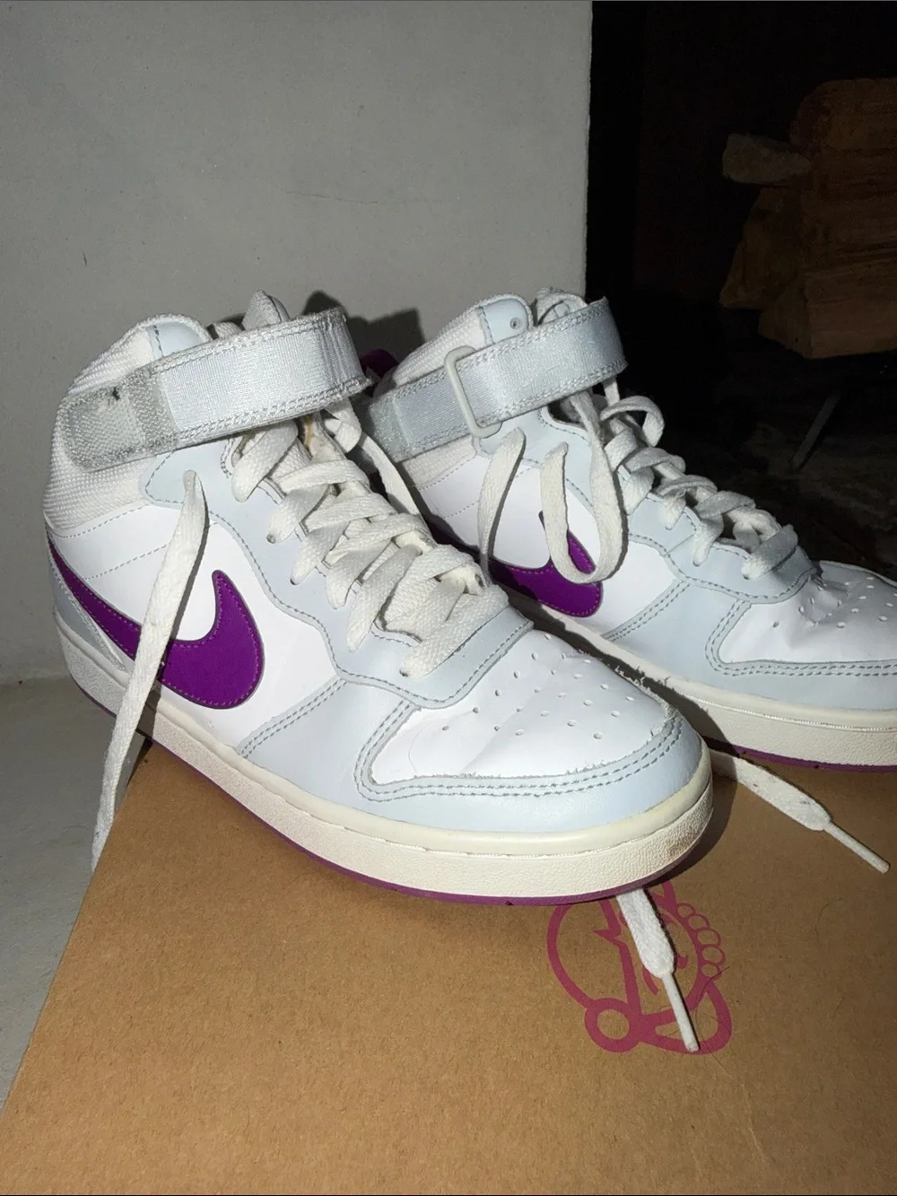 Nike Women’s White and Purple Mid-Top Sneakers